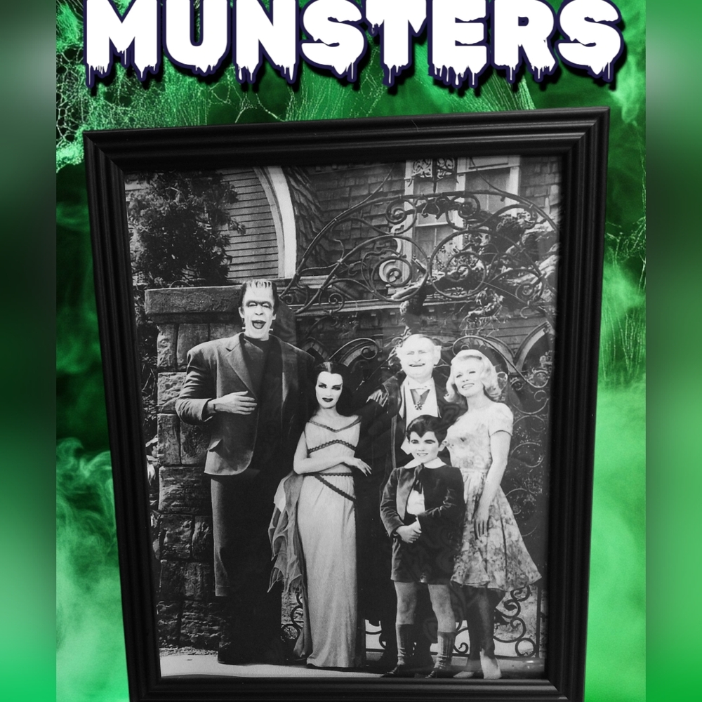 THE MUNSTERS (2) BW Framed Halloween Decor 8X10 with plastic frame Halloween…